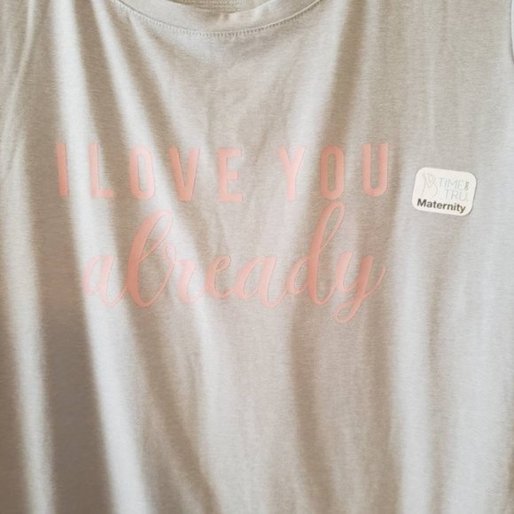 Time And Tru I love You Already Gray Maternity Shirt Ruched Sides Size Medium - Picture 2 of 9
